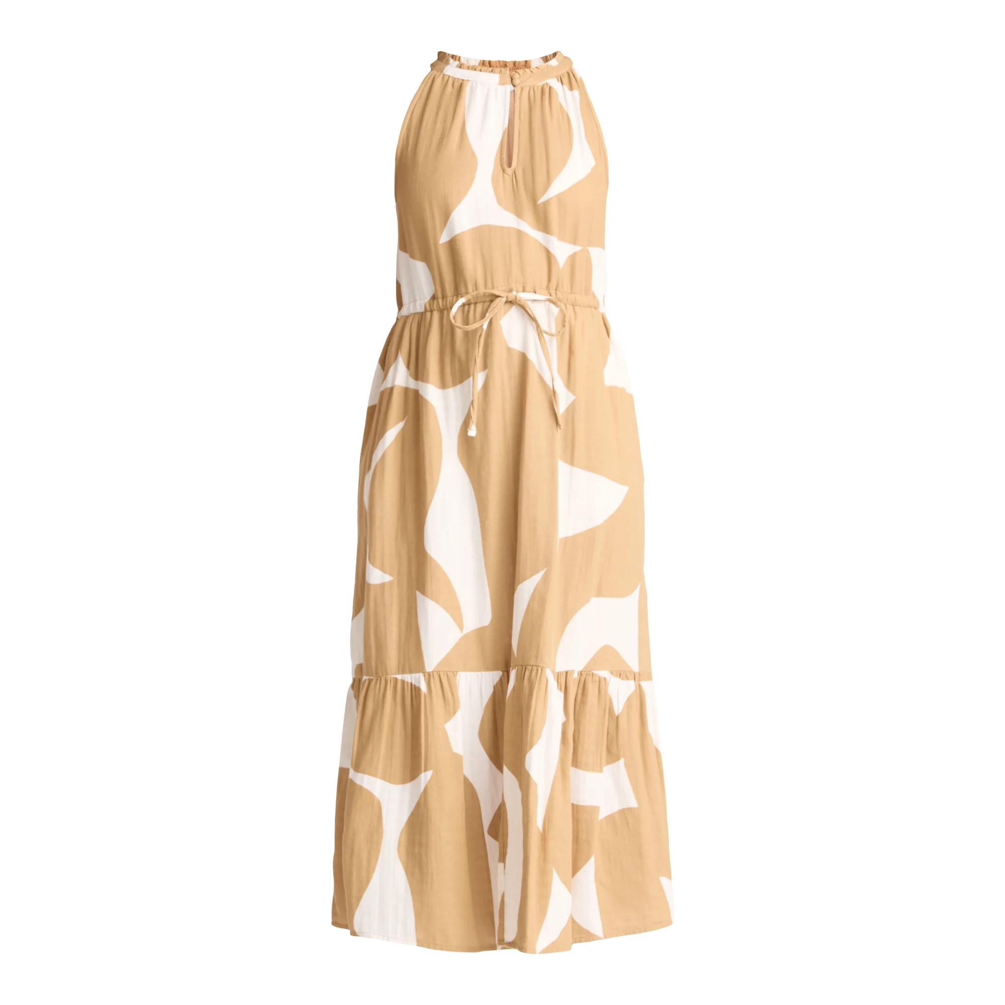 Time and Tru Women's Cotton Double Cloth Tiered Midi Dress, Sizes XS-XXXL | Walmart (US)