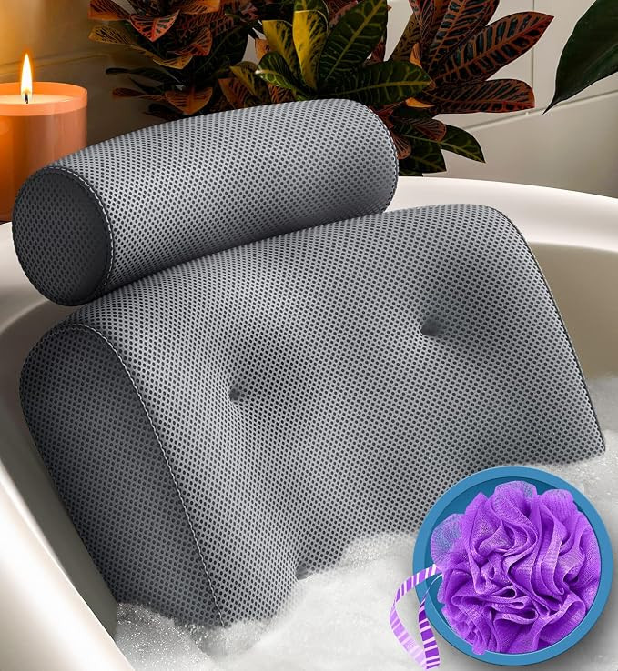 Everlasting Comfort Luxury Bath Pillow for Tub - Bath Tub Pillows for Head and Neck Support - Str... | Amazon (US)
