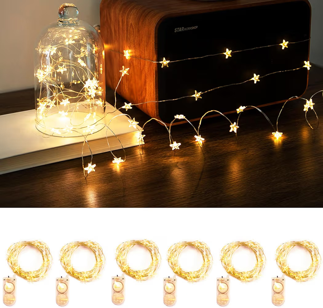 6 Packs 6.6ft 20 LEDs Star Fairy Lights Battery Operated,Mini Star String Lights,Waterproof Twink... | Amazon (US)
