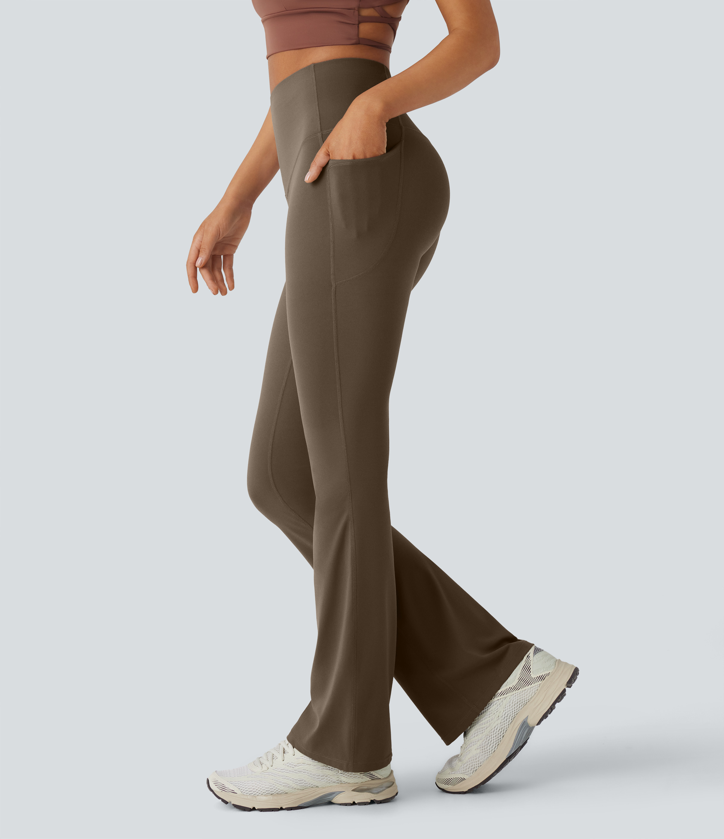 Halara Halara UltraSculpt™ SoCinched High Waisted Tummy Control Pocket Shaping Yoga Bootcut Leggings - Thick Earthy Brown - XS(regular) | HALARA