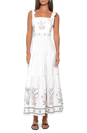 Adelyn Rae Olivi Placement Print Midi Dress in White at Nordstrom Rack, Size X-Large | Nordstrom Rack