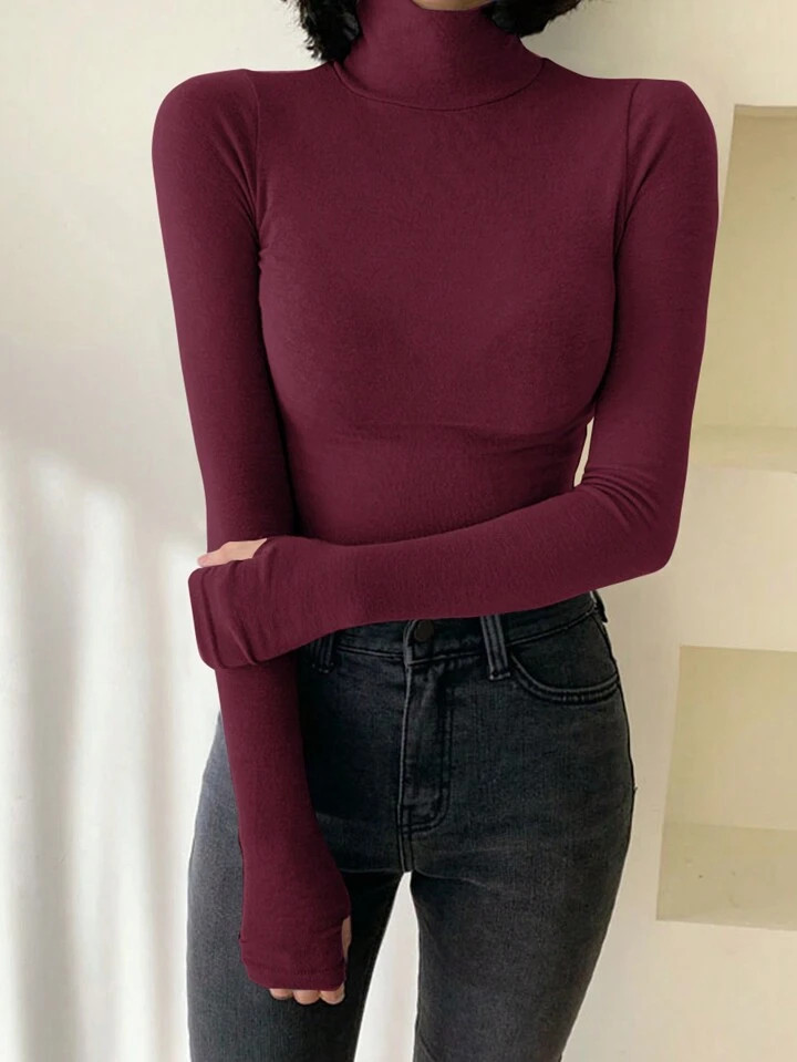 DAZY Damen Lässig Einfarbig figurbetontes T-Shirt mit Rollkragen, Frühling und Herbst | aktuell... | SHEIN