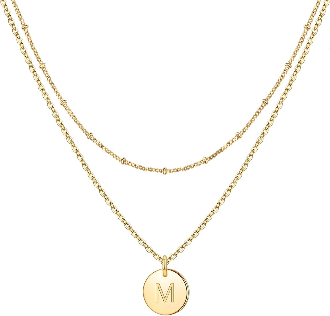 IEFWELL Initial Necklaces for Women, Gold White Gold Rose Gold Double Side Engraved Hammered Coin... | Amazon (US)