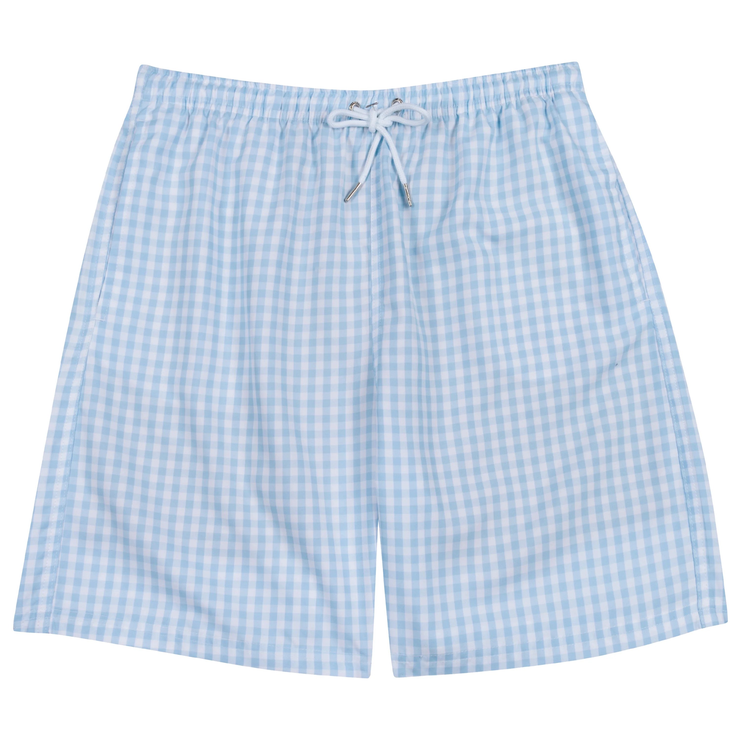 Men's 8" Swim Trunks Boxer Brief Liner | "Blue Gingham" | SwimZip
