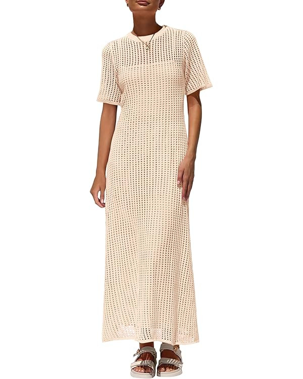 PRETTYGARDEN Womens Eyelet Cover Up Dress 2025 Summer Vacation Resort Maxi Dresses Beach Short Sl... | Amazon (US)