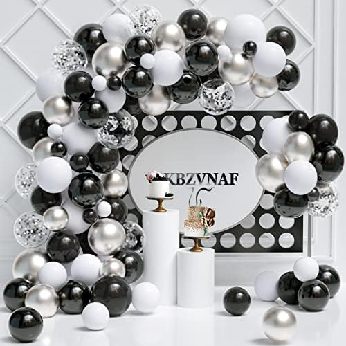 Black Silver Balloons Garland Kit - 100Pcs Black White Metallic Silver and Silver Confetti Latex ... | Amazon (US)