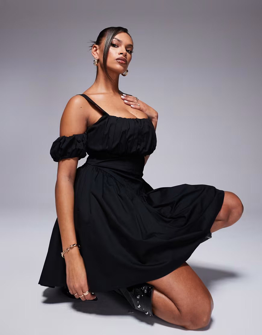 Taideux fuller bust Harper stretch cotton mini dress with cold shoulder detail in black | ASOS (Global)
