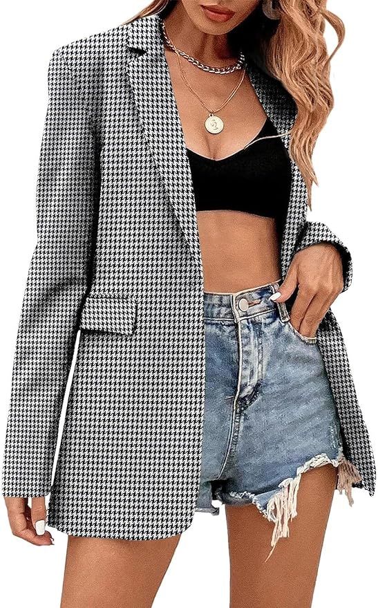 Febriajuce Women's Casual Long Sleeve Lapel Oversized Button Work Office Blazer Suit Jacket | Amazon (US)