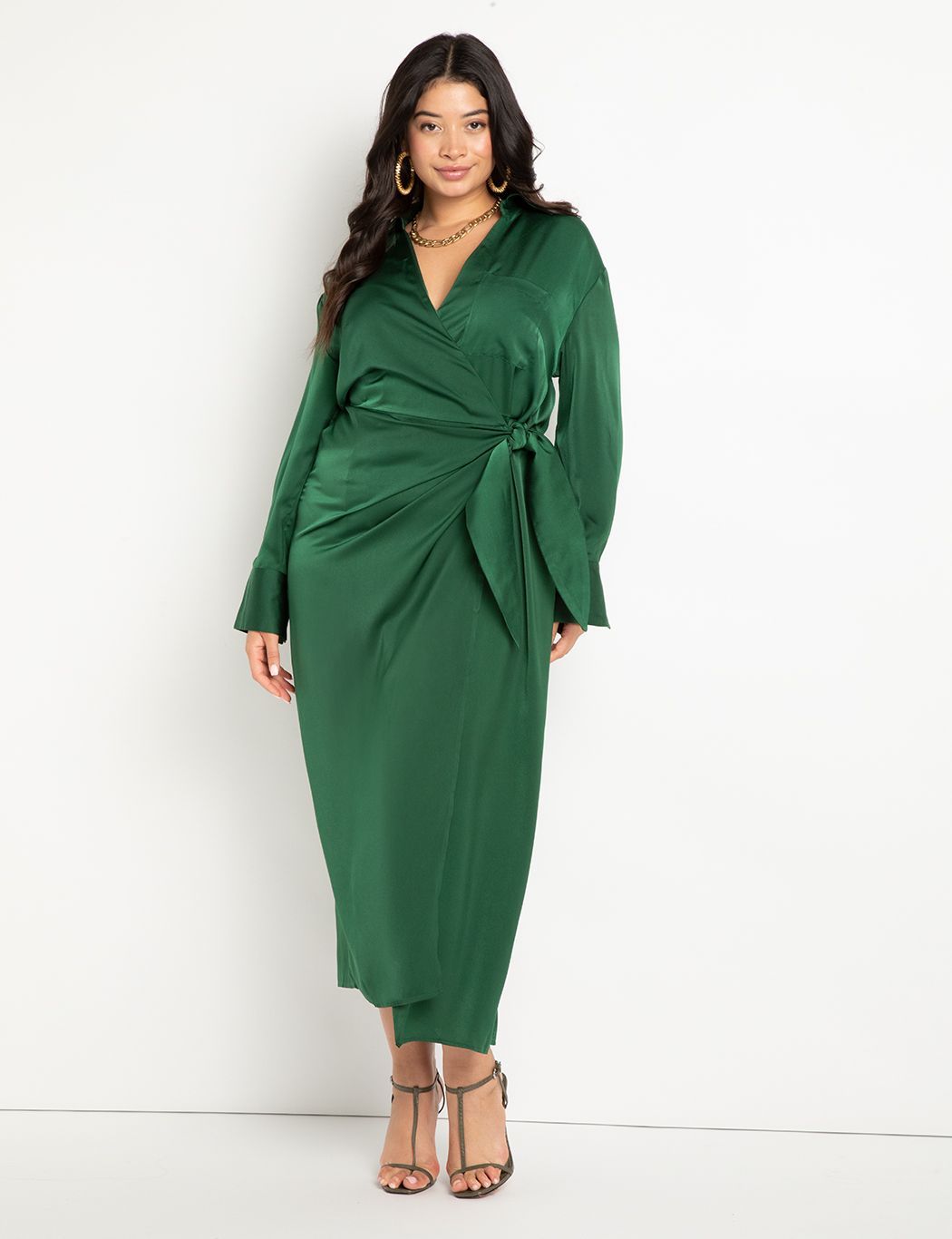 Satin Maxi Wrap Dress | Women's Plus Size Dresses | ELOQUII | Eloquii