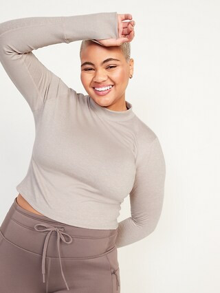 CozeCore Long-Sleeve Cropped Rib-Paneled Top for Women | Old Navy (US)