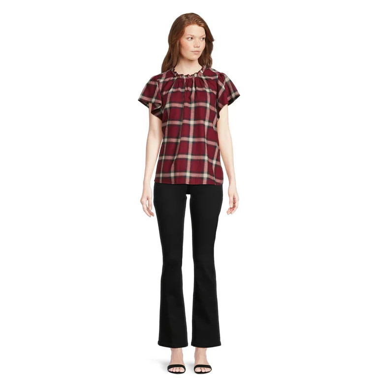 Time and Tru Women's Flutter Sleeve Blouse, Sizes XS-XXXL - Walmart.com | Walmart (US)
