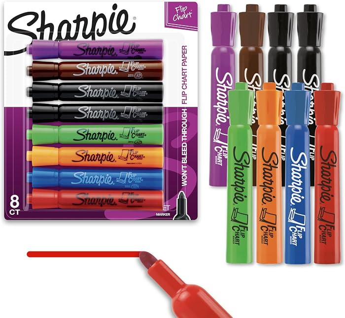 Sharpie Flip Chart Markers, Bullet Tip, Assorted Colors, Low-Odor, Squeak-Free, 8 Count - Office ... | Amazon (US)