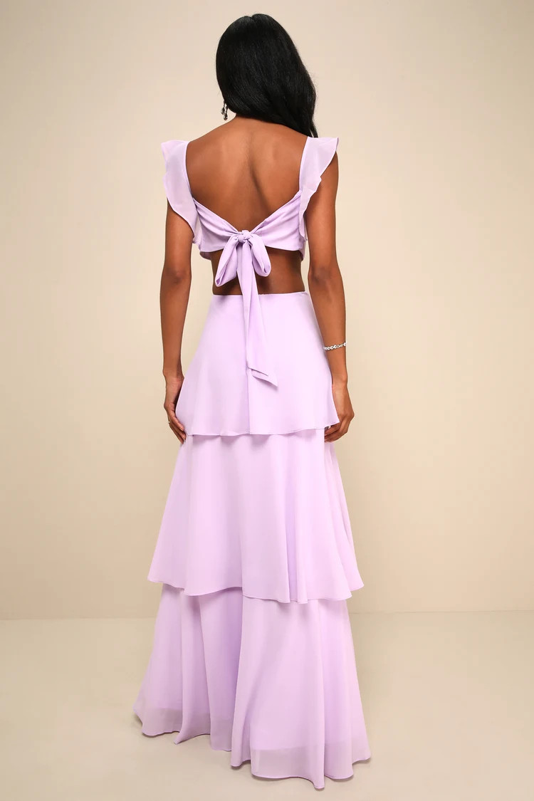Elegant Event Lavender Ruffled Tie-Back Tiered Maxi Dress | Lulus
