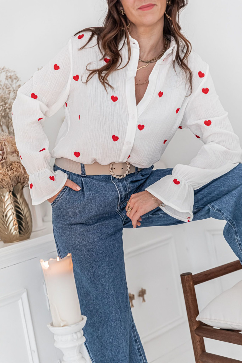 chemise blanche gaze de coton cœurs rouges brodés | Pretty Wire