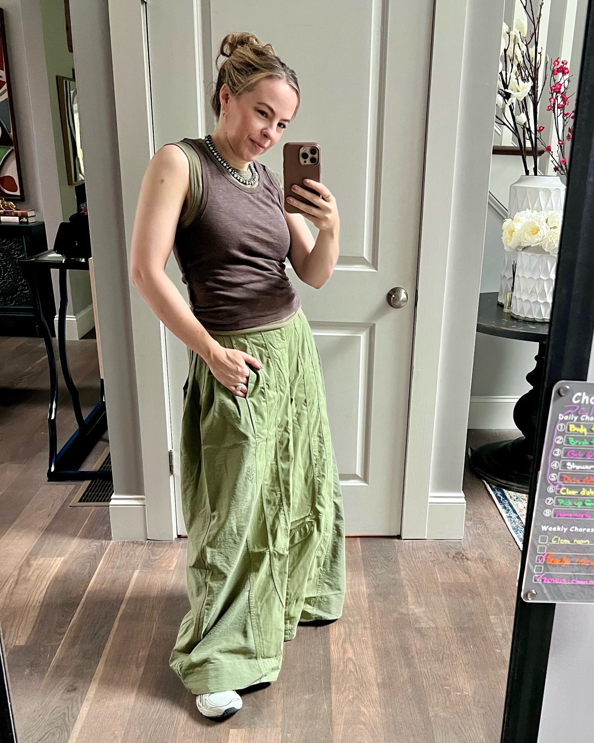 These pants are so comfortable! Wore them 2 days in a row straight from the mailbox.

And this layered tank - love a prepared piece that does the work for me.

Paired with what has become my go-to necklace.

#LTKOver40
