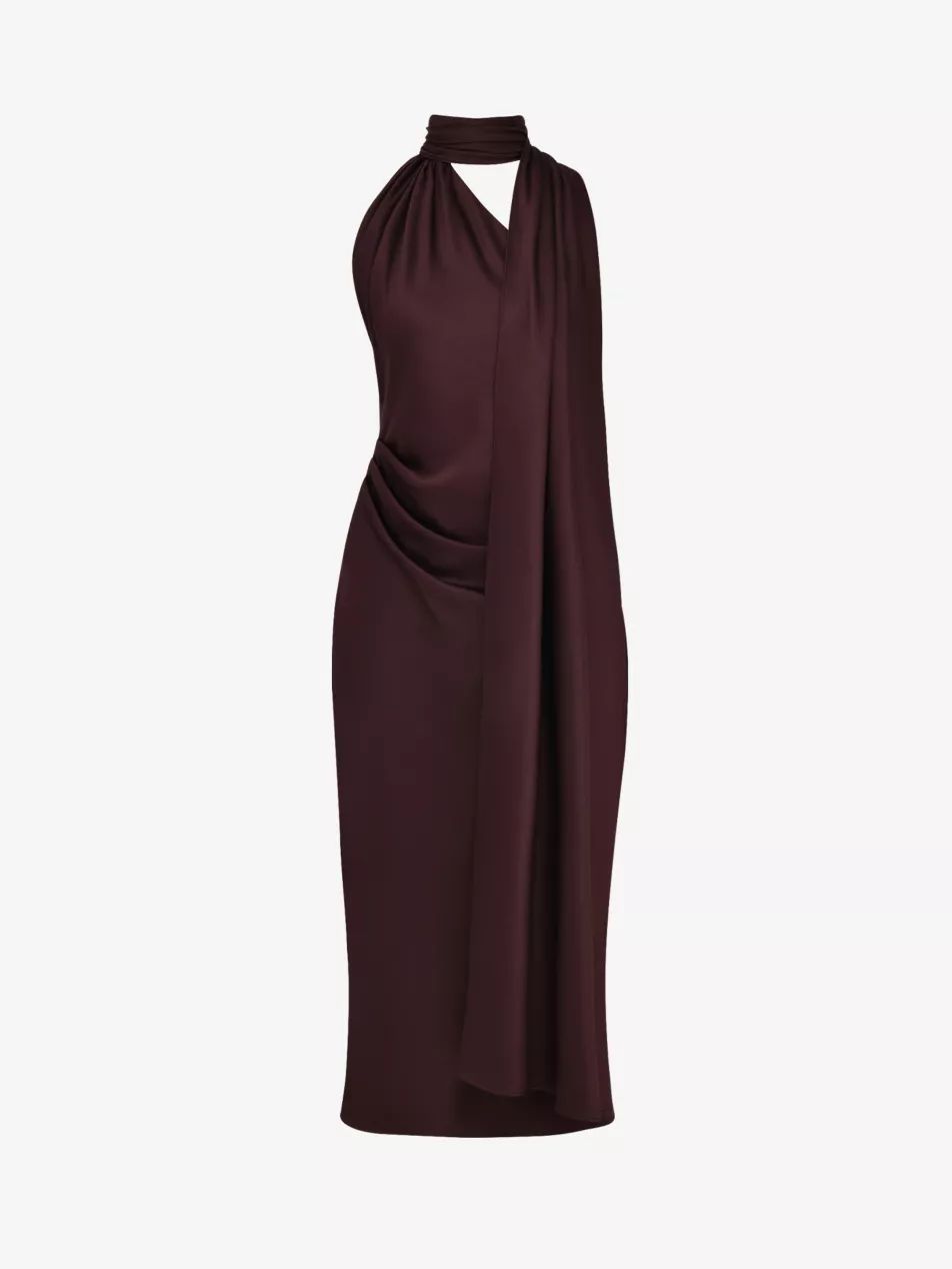 Angelina wrap-neck satin midi dress | Selfridges