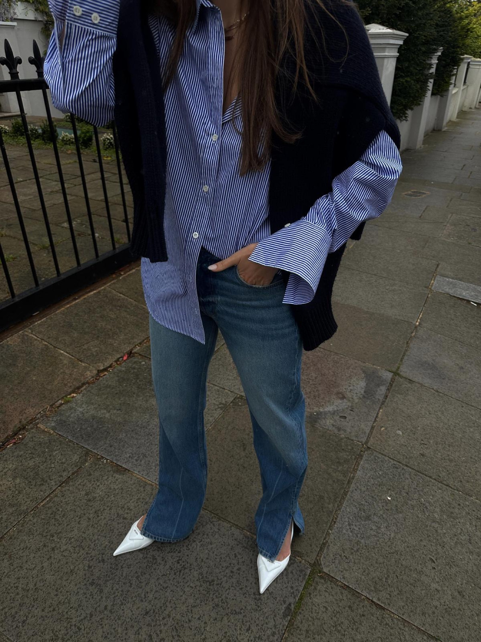 Shirt and jean day, everyday ✌🏼

Suffering from a serious case of unpredictable weather syndrome? This shirt and jean combo is a fail safe. 

Stripes, stripped shirt, jeans, Roy jean, anine bing, frame, Prada, sling back mule, the Frankie shop, London dressing, all weather look. 