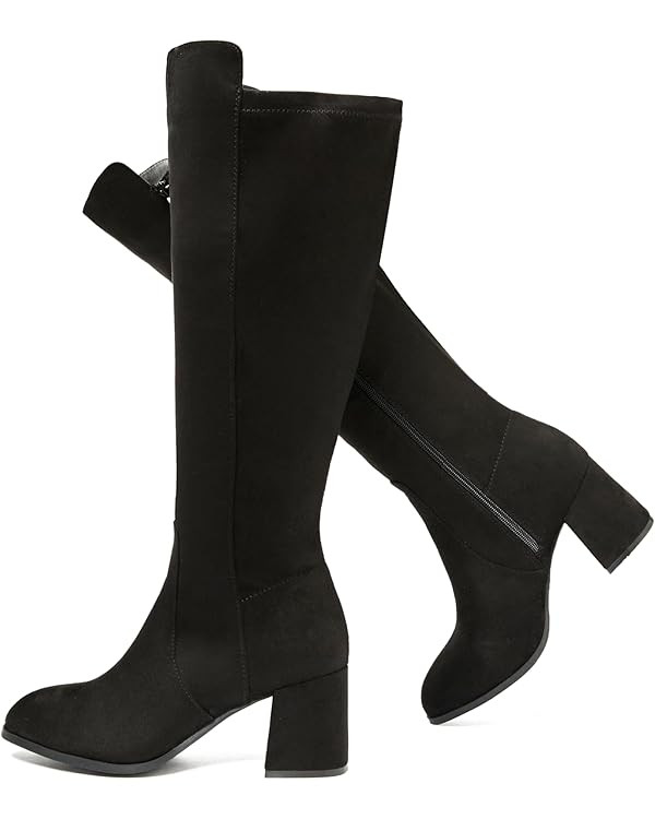 Women's Extra Wide Calf Knee High Boots True Wide Width Chunky Heeled Boot Comfortable Plus Size ... | Amazon (US)