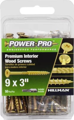 Hillman #9 x 3 in. Power Pro Premium Interior Wood Screws, 50-Pack | Tractor Supply
