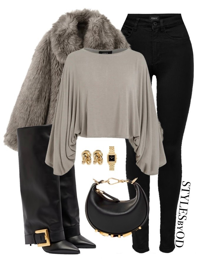 edgy and chic for a date night🍸🖤✨ 

#nightout #streetchic #datenightoutfit #timeless 
Grey monochrome winter outfit inspo, elegant and chic street style look, black knee high boots, faux fur jacket, minimal and and timeless layering, gold accessories 

#LTKSaleAlert #LTKootd #LTKSeasonal