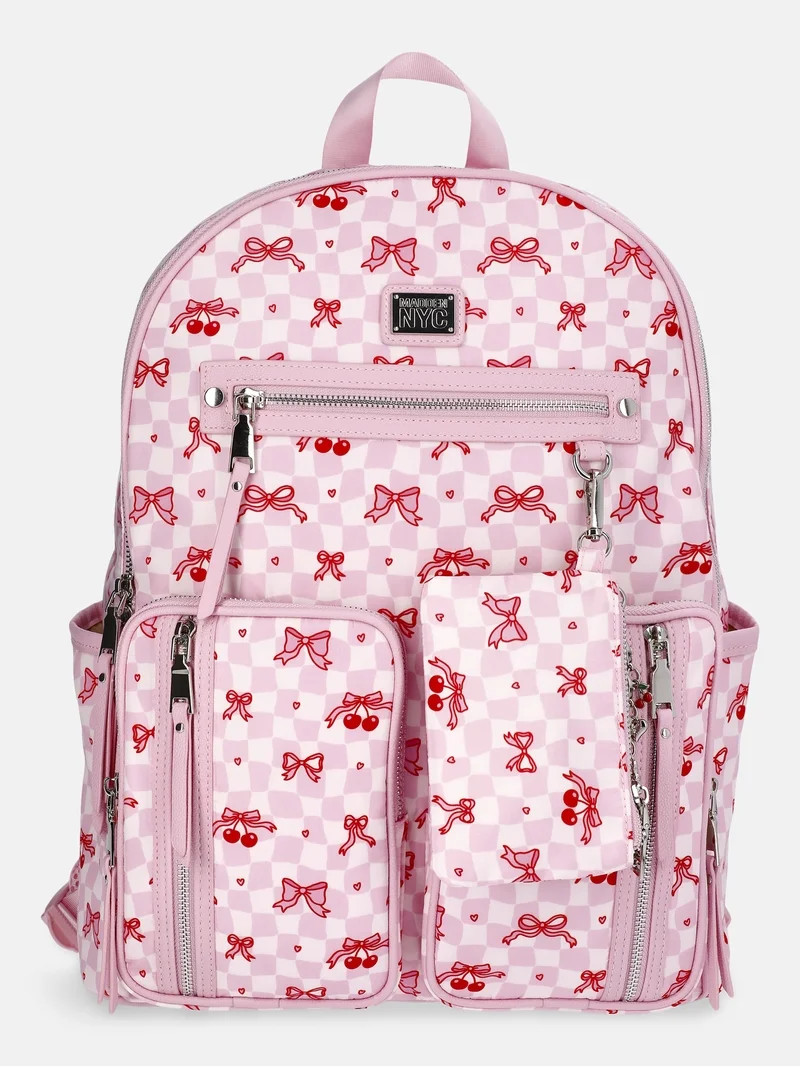 MNYC Women's Double Pocket Dome Backpack Pink Cherries | Walmart (US)