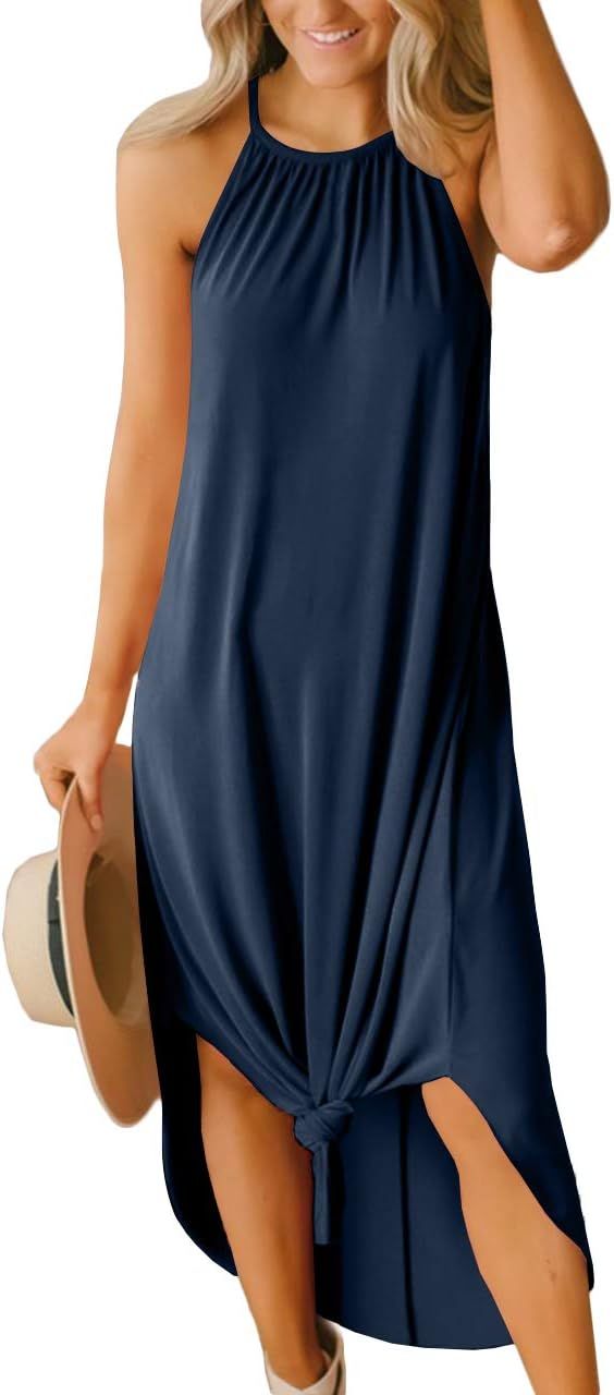 For G and PL Women's Summer Side Slit Halter Maxi Dress | Amazon (US)