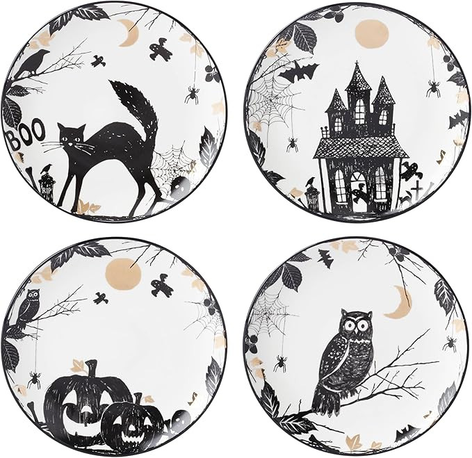 Lenox Dinnerware, Vintage Halloween Haunted Accent Plates, Assorted, Set of 4, Porcelain, Dishwas... | Amazon (US)