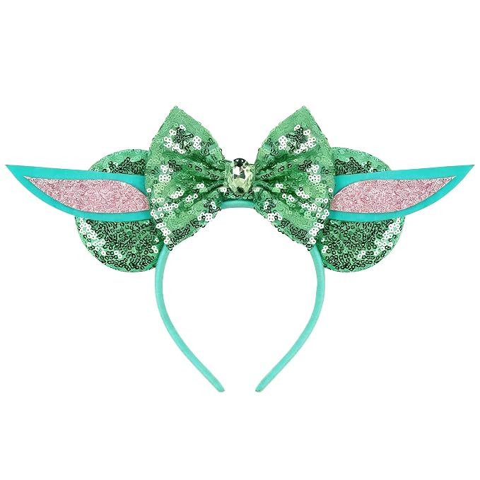 bianbaistar Green Velvet Hair Bow Headband with Big Mouse Ears - Sparkle Sequin Hair Accessories ... | Amazon (US)