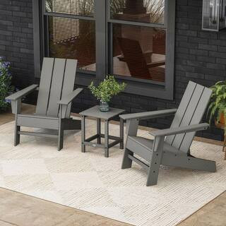 POLYWOOD Grant Park Plastic Outdoor Patio 3-Piece Slate Grey Adirondack Chairs Set PWS580-1-GY - ... | The Home Depot
