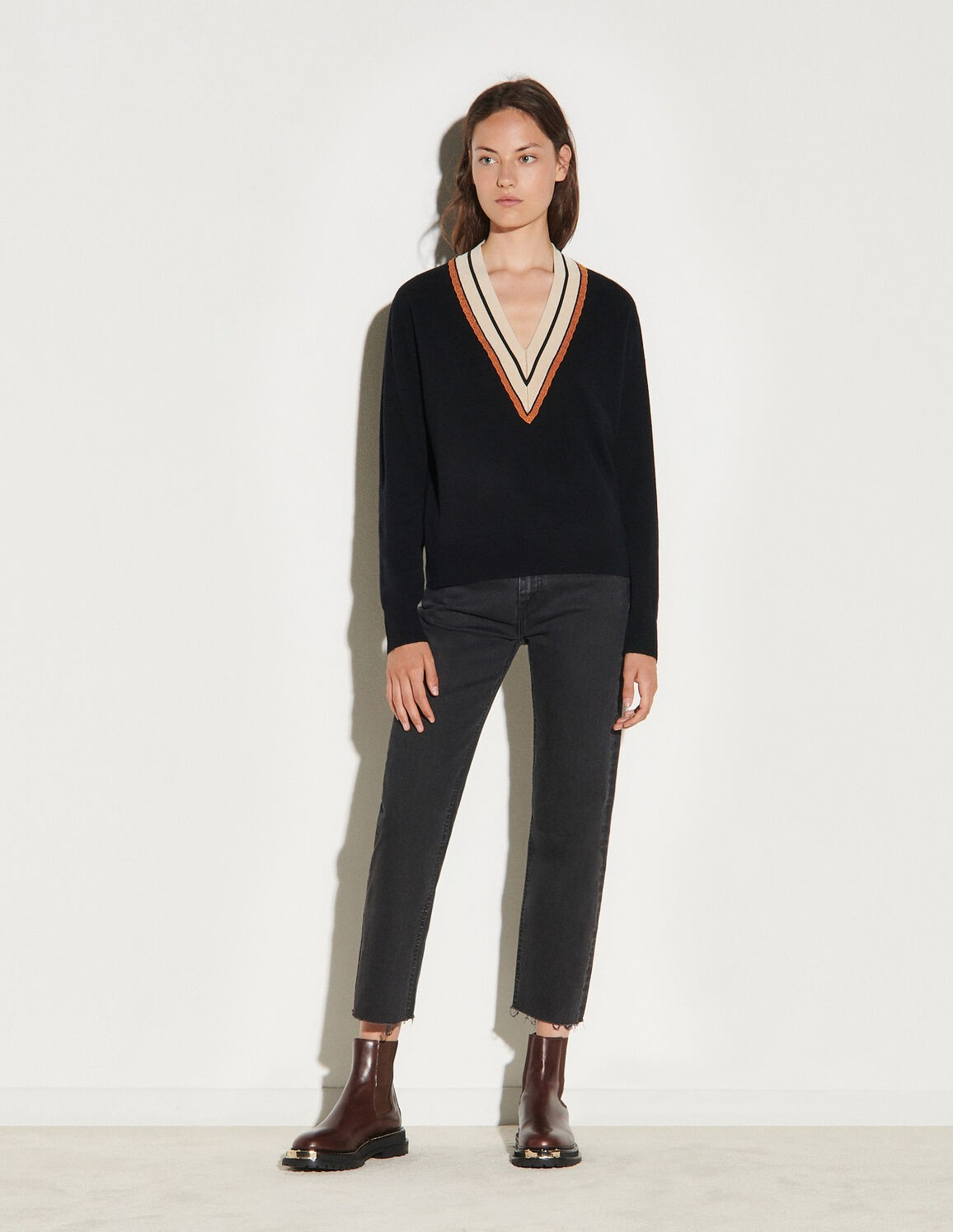 Sweater with striped neckline | Sandro Paris (US)