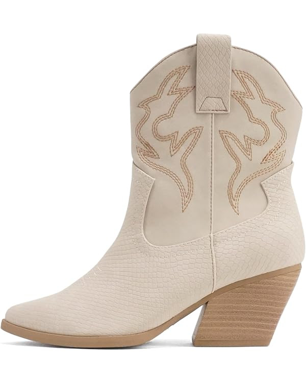 Soda “BLAZING” ~ Women Western Stitched Pointe Toe Low Heel High Top Ankle Shaft Boot Bootie | Amazon (US)