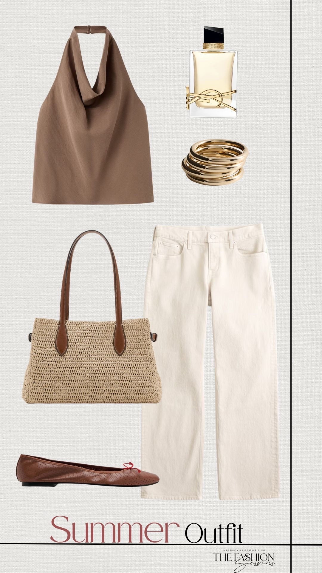 Summer Outfit | Brown Halter Top | Cream Jeans | Brown Ballet Flats | Woven Bag |

#LTKootd #LTKSeasonal