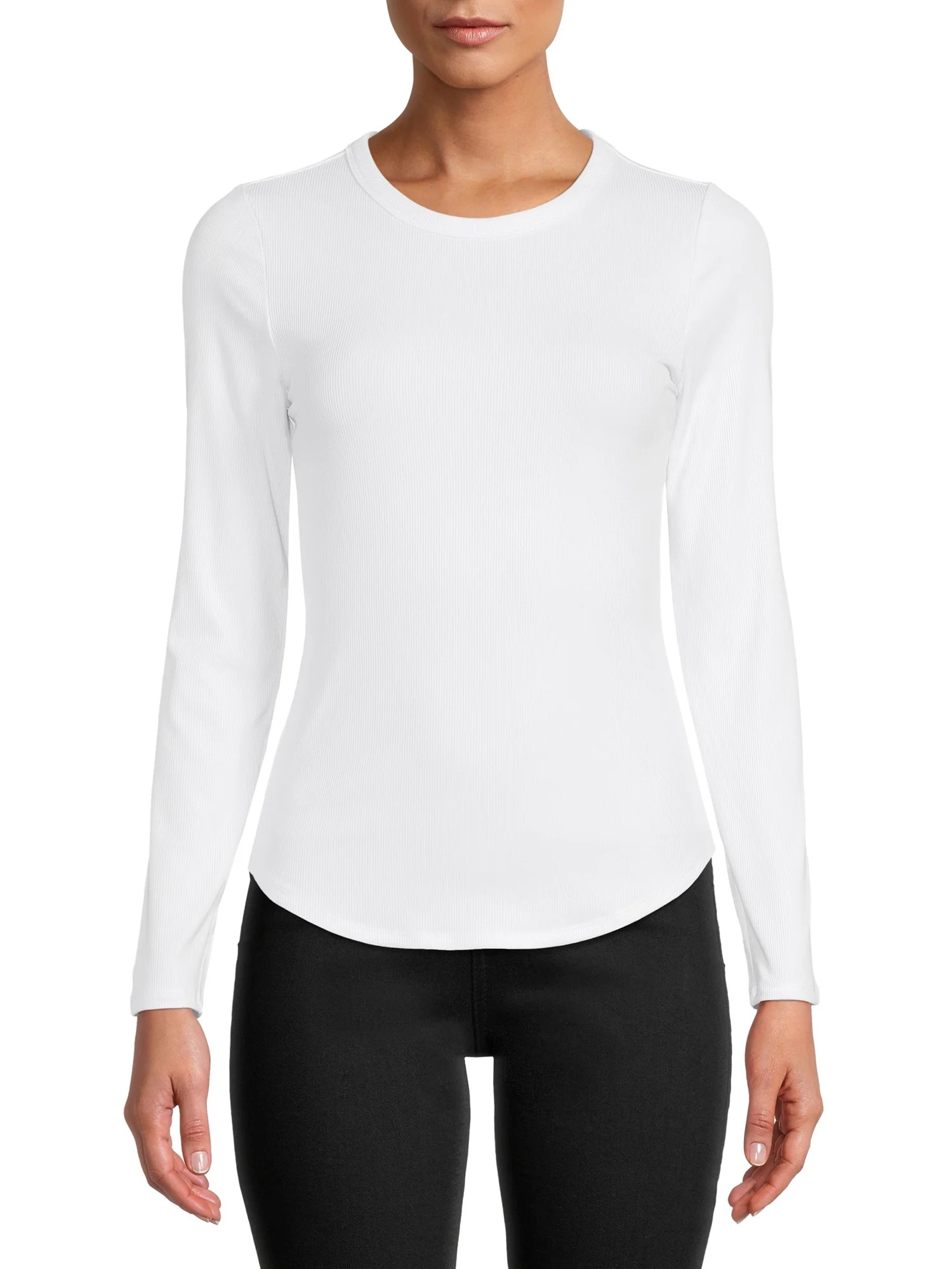 No Boundaries Junior's' Crewneck Ribbed T-Shirt with Long Sleeves | Walmart (US)