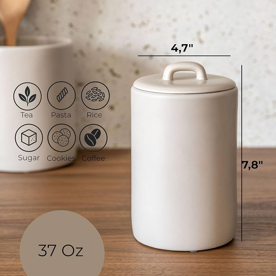 Ceramic Food Storage Jars 37Oz, Snack Containers, Airtight Lid, Kitchen Countertop Canisters for ... | Amazon (US)