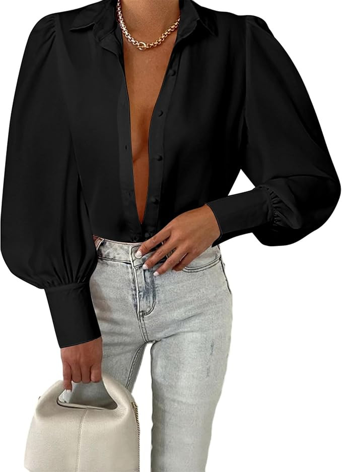 BTFBM Women Fashion Button Down Shirts Lapel V Neck Printed Boho Long Sleeve Blouses Dressy Casua... | Amazon (US)