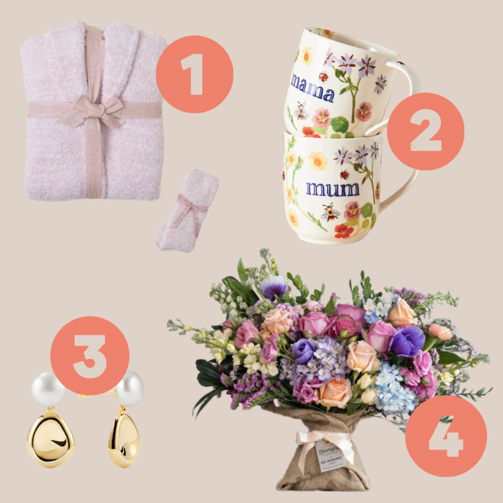 Mother's Day gift guide! So many goodies for the mothers, aunts, sisters, friends, grandmas and other motherly figures in your life. 

1. Barefoot dreams - Mother's Day Heathered Robe Set ($150)
2. Anthropologie mugs - monarch mom mug ($14)
3. Mejuri - Pearl Sculptural Drop Earrings ($98)
4. Farm girl flowers - Fancy Pants XL Burlap Wrapped Bouquet ($129)

#mothersday #mothersdaygift #giftideas 

#LTKSeasonal #LTKGiftGuide #LTKunder100