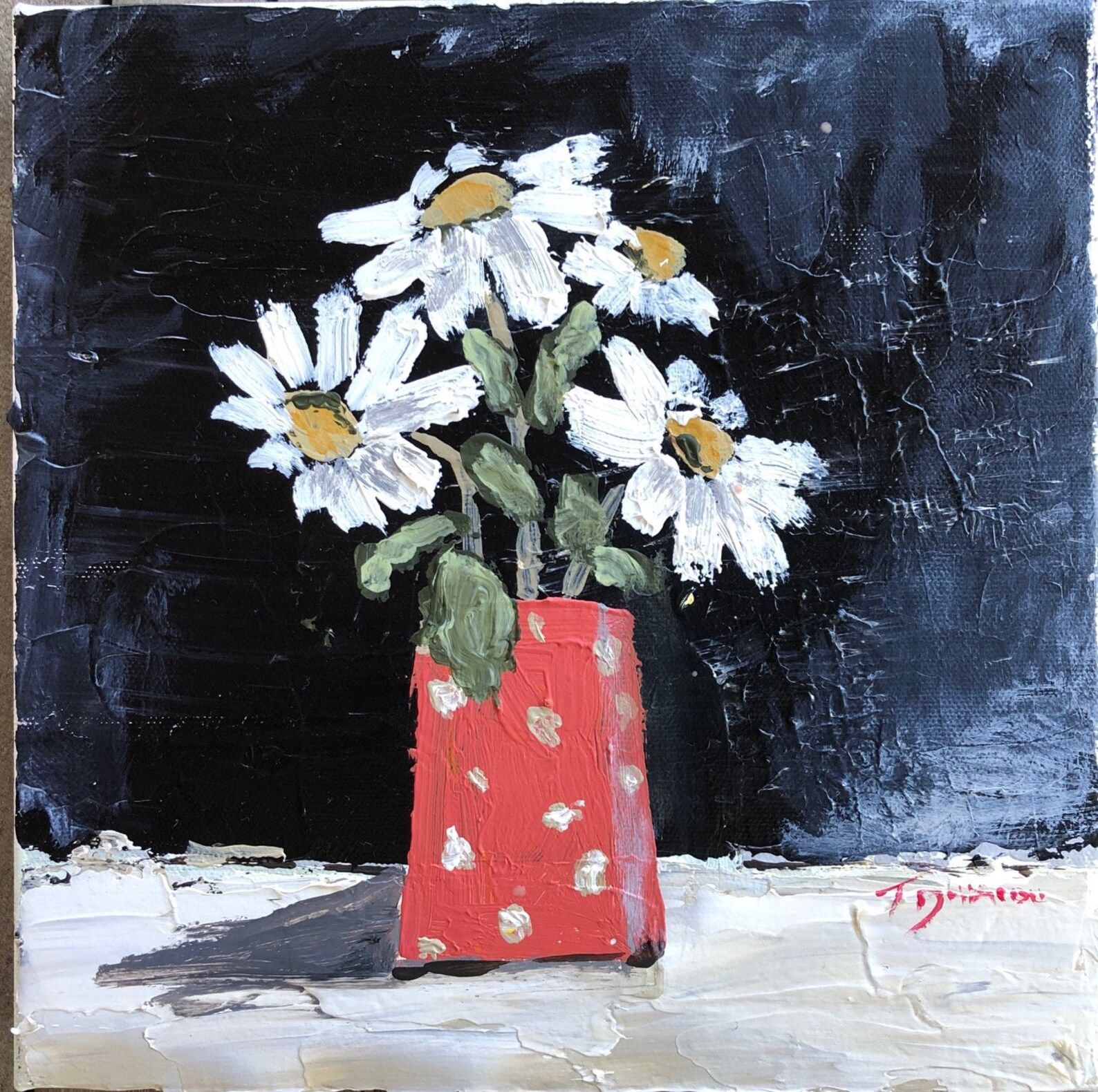 Original Painting on Canvas Still Life Featuring White Daisies and Gorgeous Red Vase | Etsy (US)