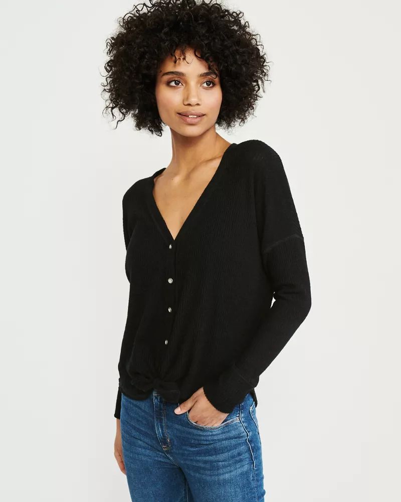 Cozy Tie-Front Button-Up | Abercrombie & Fitch US & UK