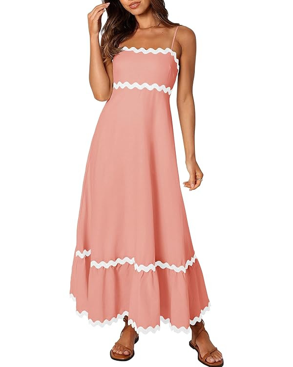 ZESICA Women's 2024 Summer Spaghetti Straps Sleeveless Backless Sundress Flowy Smocked Lace Swing... | Amazon (US)