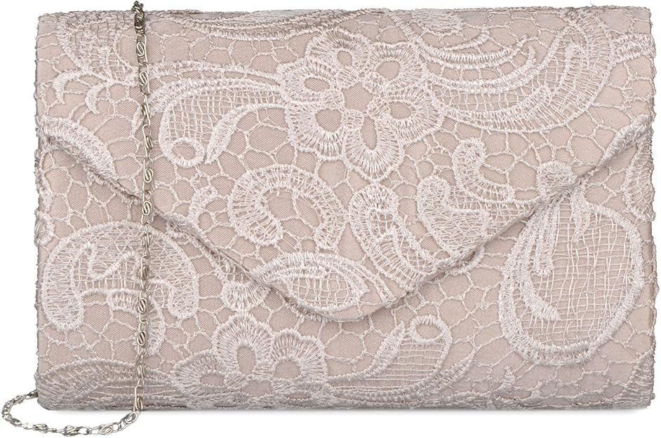 Baglamor Women's Elegant Floral Lace Envelope Clutch Evening Prom Handbag Purse | Amazon (US)