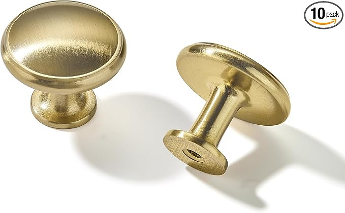 10 Pack Brushed Brass Cabinet Knobs Drawer Knob Kitchen Hardware - Single Hole Brushed Gold Cabin... | Amazon (US)