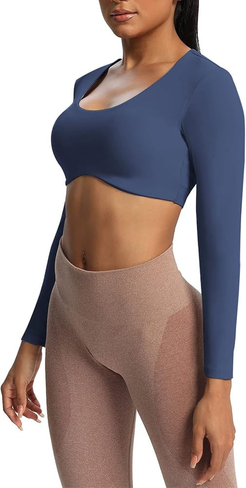 Aoxjox Long Sleeve Crop Tops for Women Define Sculpt Workout Crop T Shirt Top | Amazon (US)