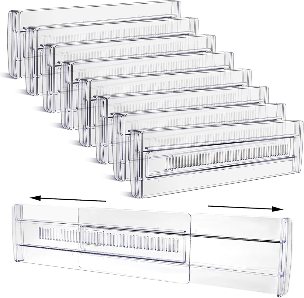 Drawer Dividers, 8 Pack Adjustable Drawer Organizers 3.2" High Expandable from 11.3-20" Clear Exp... | Amazon (US)
