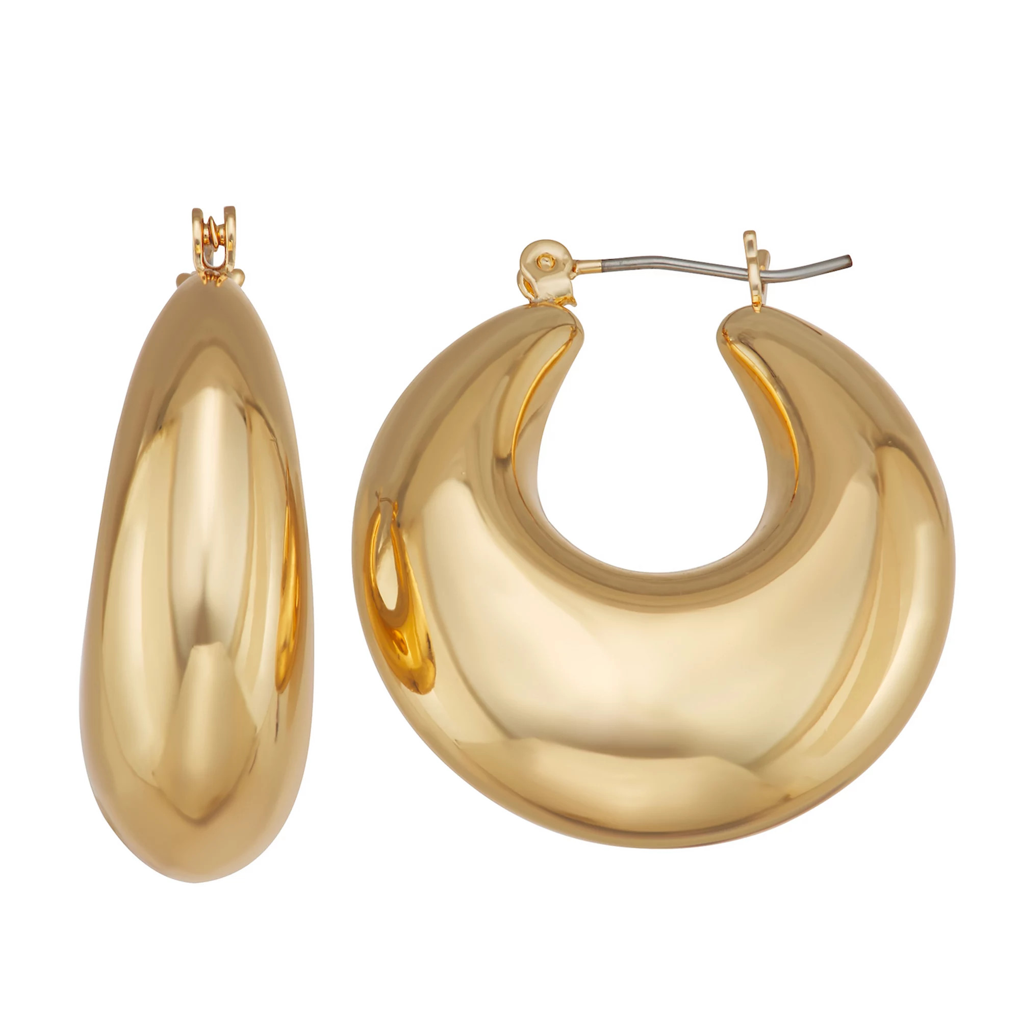 Nine West Gold Tone 30 mm Puffy Crescent Hoop Earrings | Kohl's