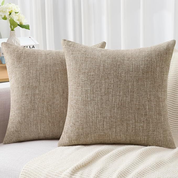 decorUhome Decorative Throw Pillow Covers 18x18 Set of 2, Farmhouse Textured Chenille Square Pill... | Amazon (US)