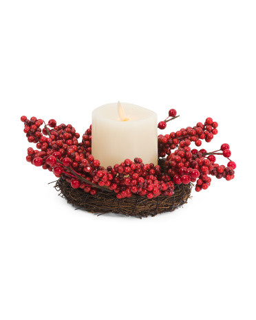 Led Melted Edge Smooth Pillar Candle With Berries Wreath | TJ Maxx