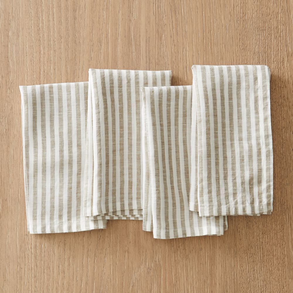 European Linen Classic Stripe Table Linens, Napkins, Camo Olive, Cotton, 18x18, Set of 4 | West Elm (US)