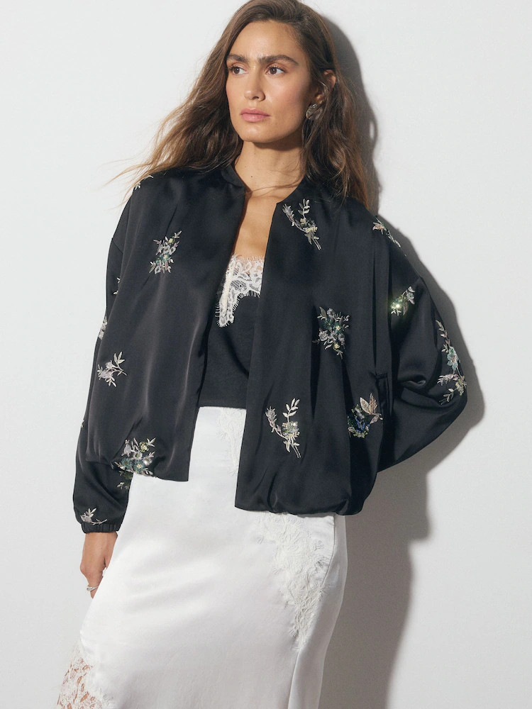 Zwarte satijn - Bomber Jacket Cover-Up | Next EU
