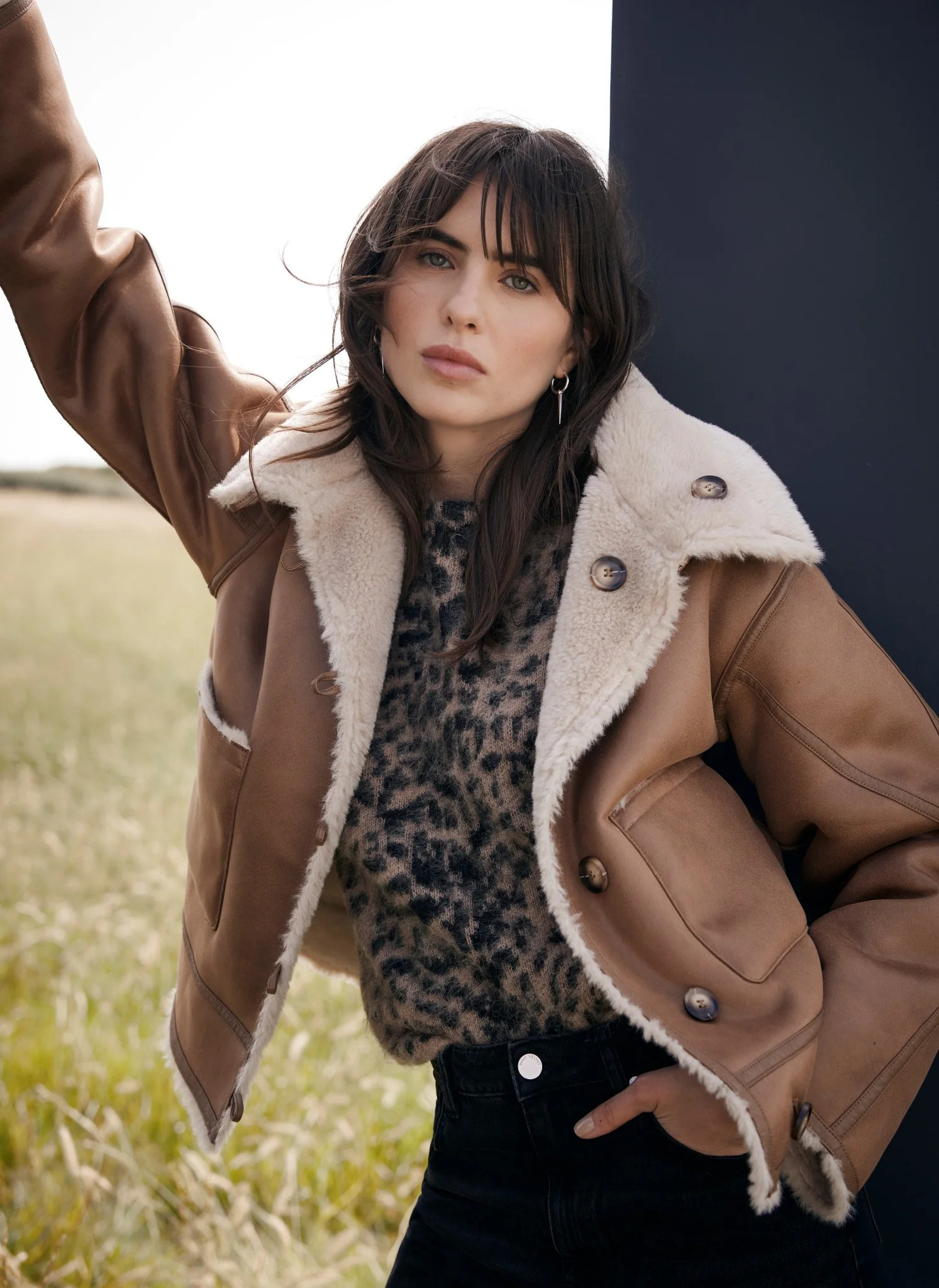 Cream Reversible Funnel Neck Borg Jacket | Mint Velvet