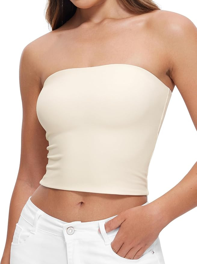 CRZ YOGA Butterluxe Double Lined Tube Tops for Women Basic Cropped Bandeau Strapless Casual Going... | Amazon (US)